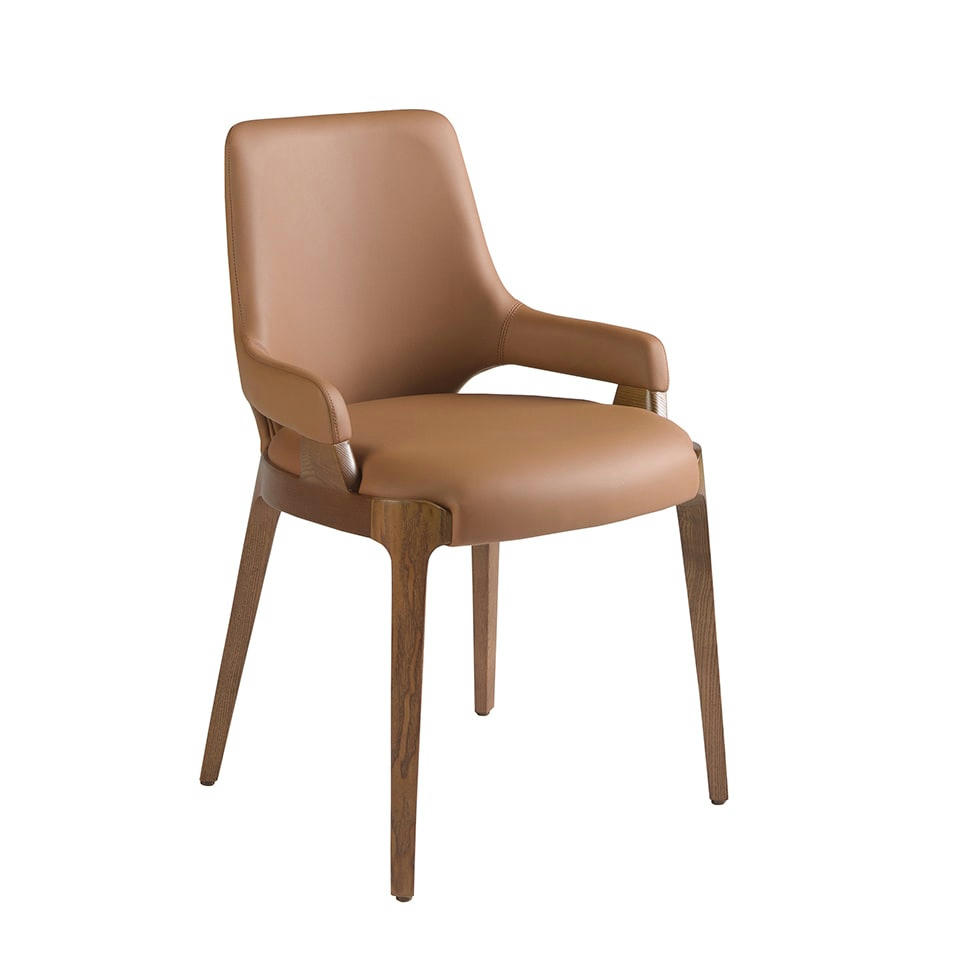 - Chaise en croûte de cuir marron et Noyer