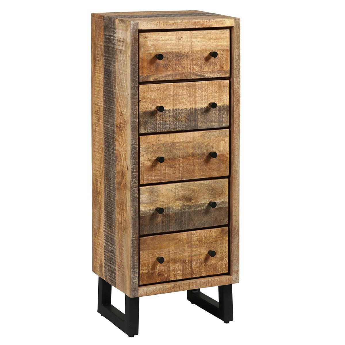 ODILON - Chiffonnier  5 tiroirs acier et bois massif