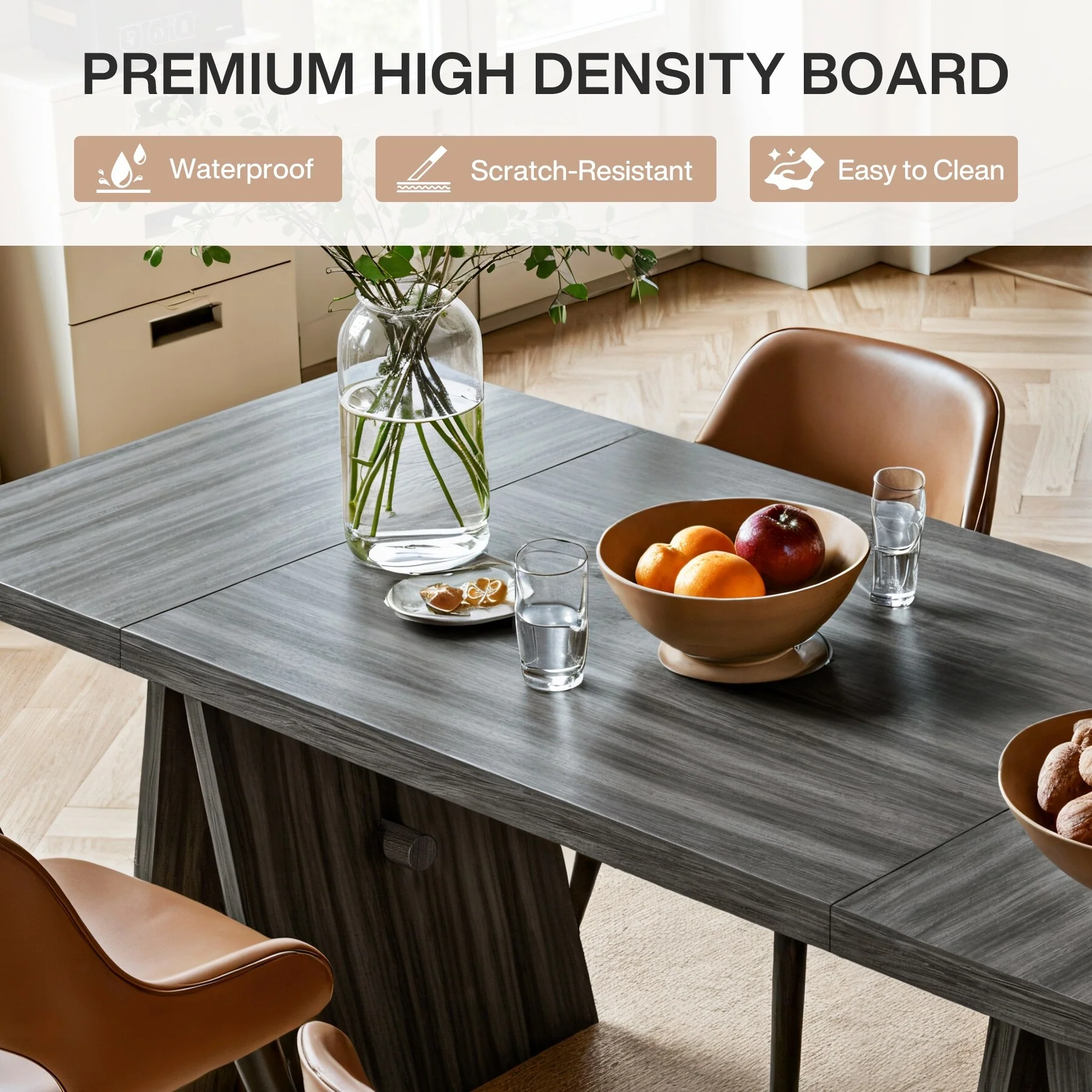 63 Modern Rectangular Dining Table for Living Room, Kitchen, Grey