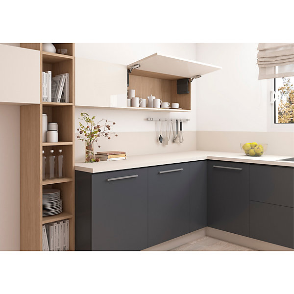Emuca Compas Agile Smart pour porte relevable, 1600 - 3600, Plastique gris antracite, Acier et Plastique.
