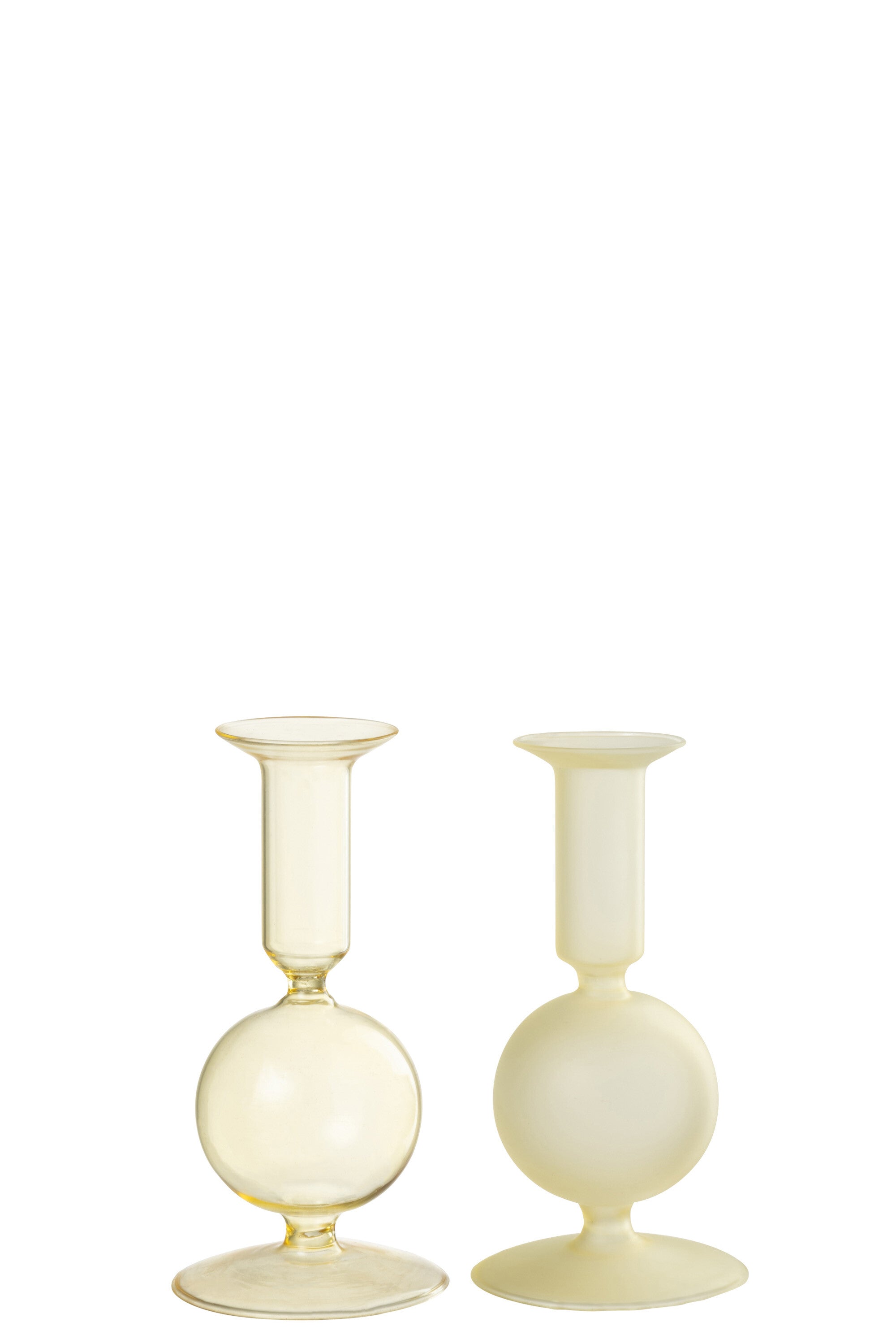 J-Line kandelaar Bal - glas - transparant/lichtgeel - small - 2 stuks