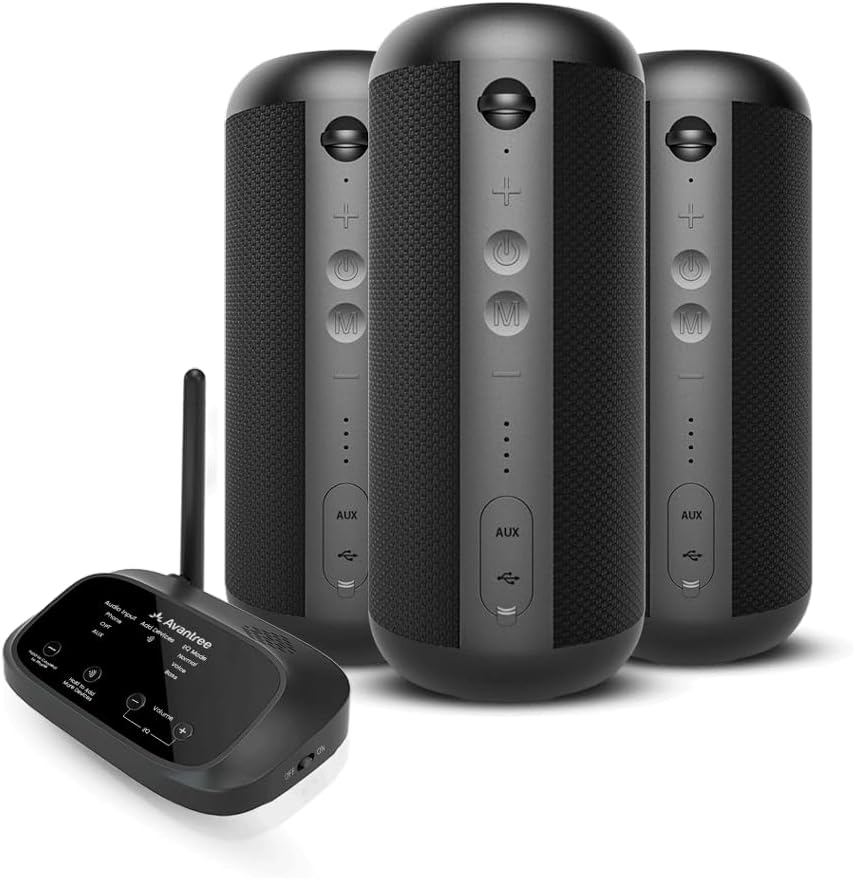 Avantree Harmony 2 – Multi-Room Wireless Speaker System with Bluetooth & Wired Inputs  Easy Setup  Expandable  30ms Low-Latency Sync for Whole-Home  Meeting Rooms & Small Indoor Events