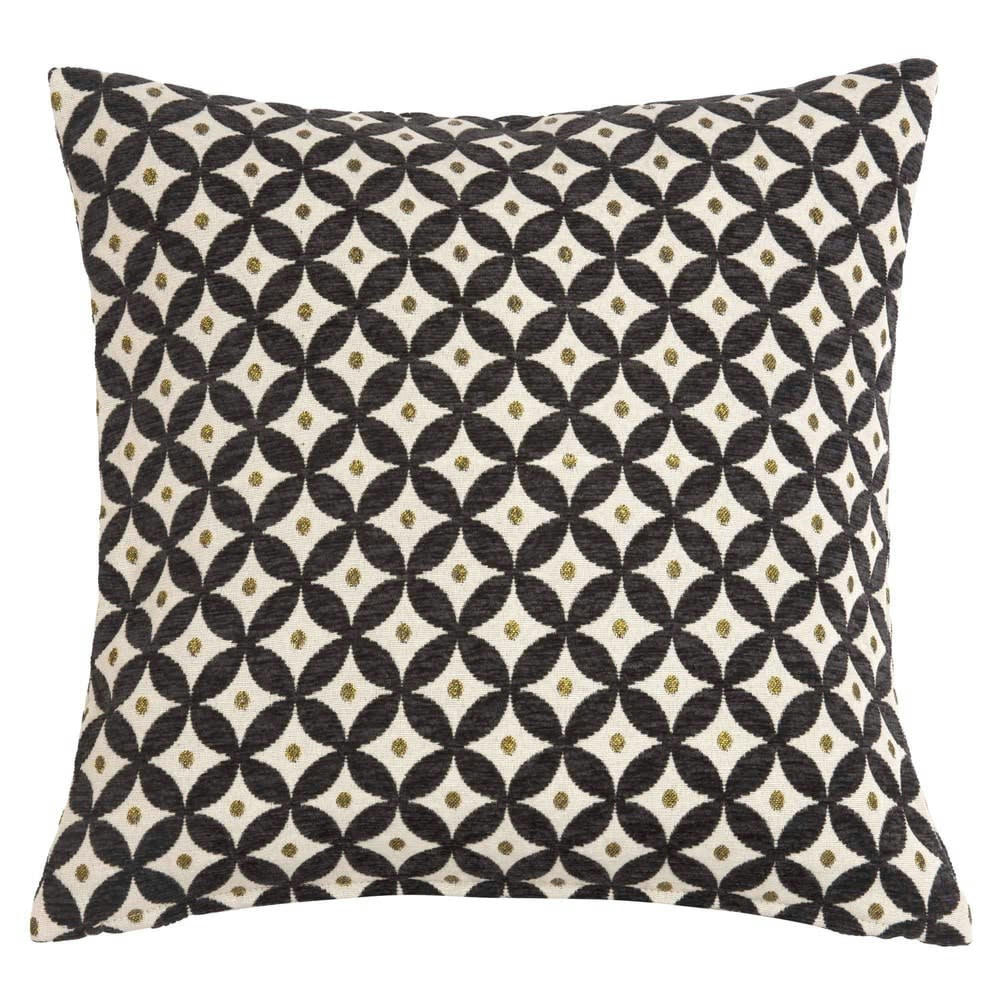 SUTTON - Coussin motifs jacquard noirs et écrus 40x40