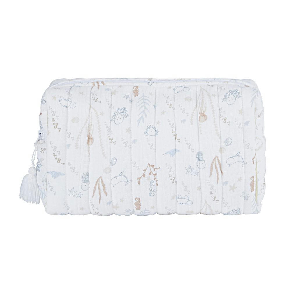 SAINT MALO - Trousse de toilette bébé en gaze de coton bio écru imprimé fonds marins