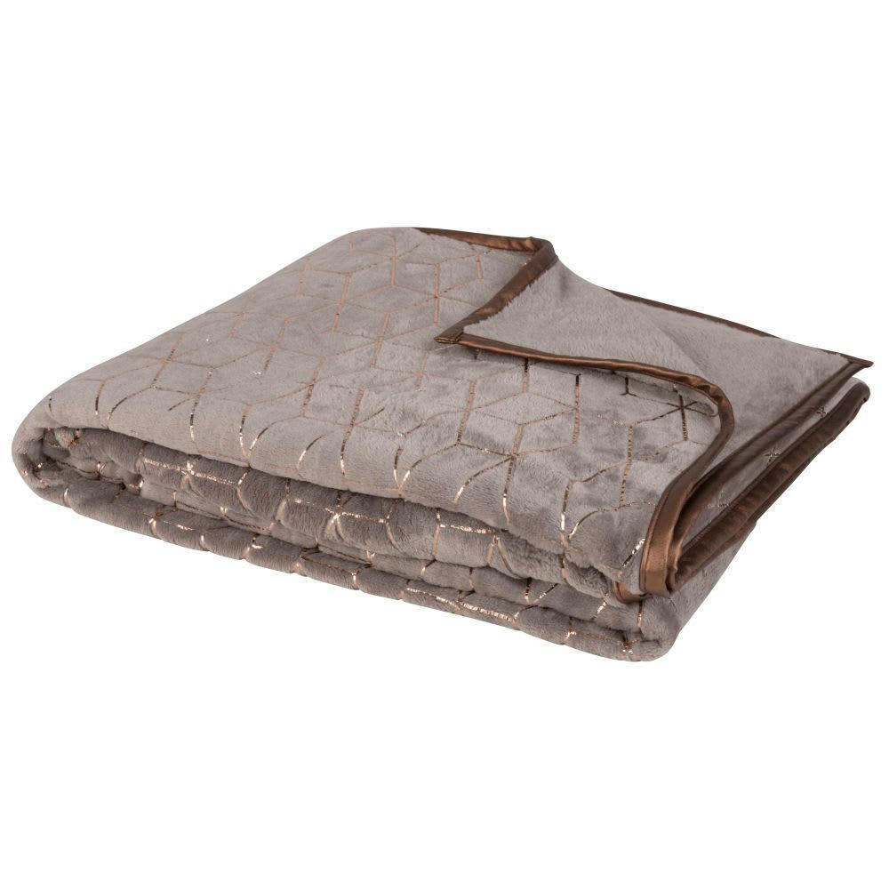 - Plaid gris motifs graphiques dorés 150x200