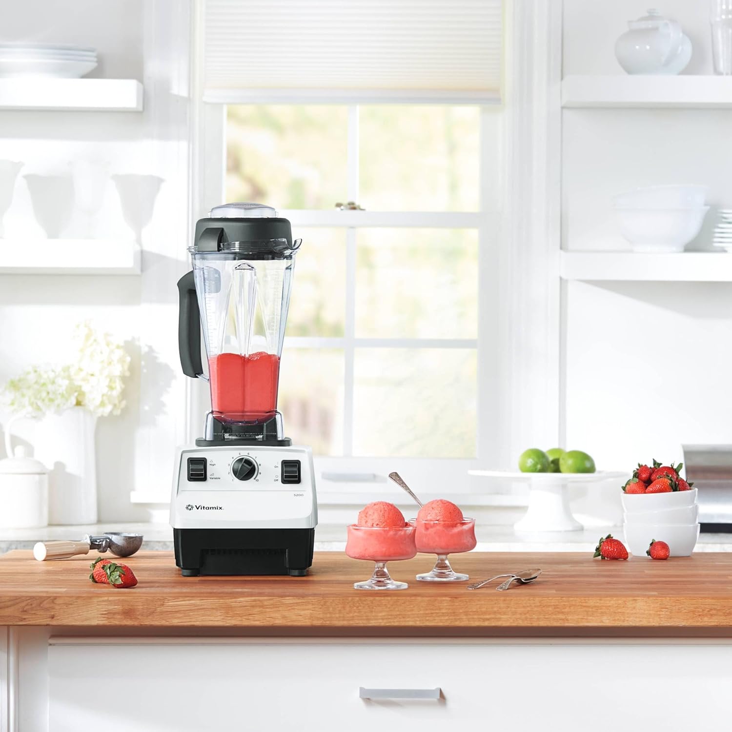 Vitamix 5200 Blender, Professional-Grade Blender for Smoothies, Soups, Ice Cream and More, Stainless-Steel Blades, Self-Cleaning Kitchen Appliance, 64 Oz Container, White
