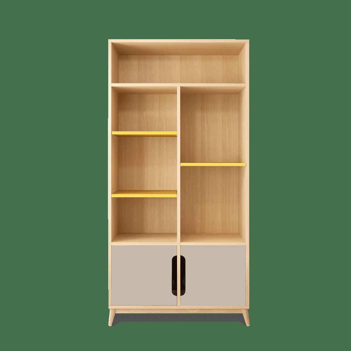BOOK - Bibliotheque peu profonde bicolore beige/ jaune, 2 portes- 175*86*40.