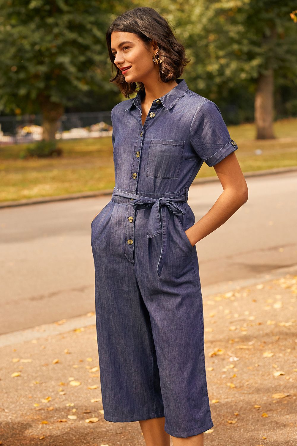 Yumi Navy Cotton Denim Jumpsuit