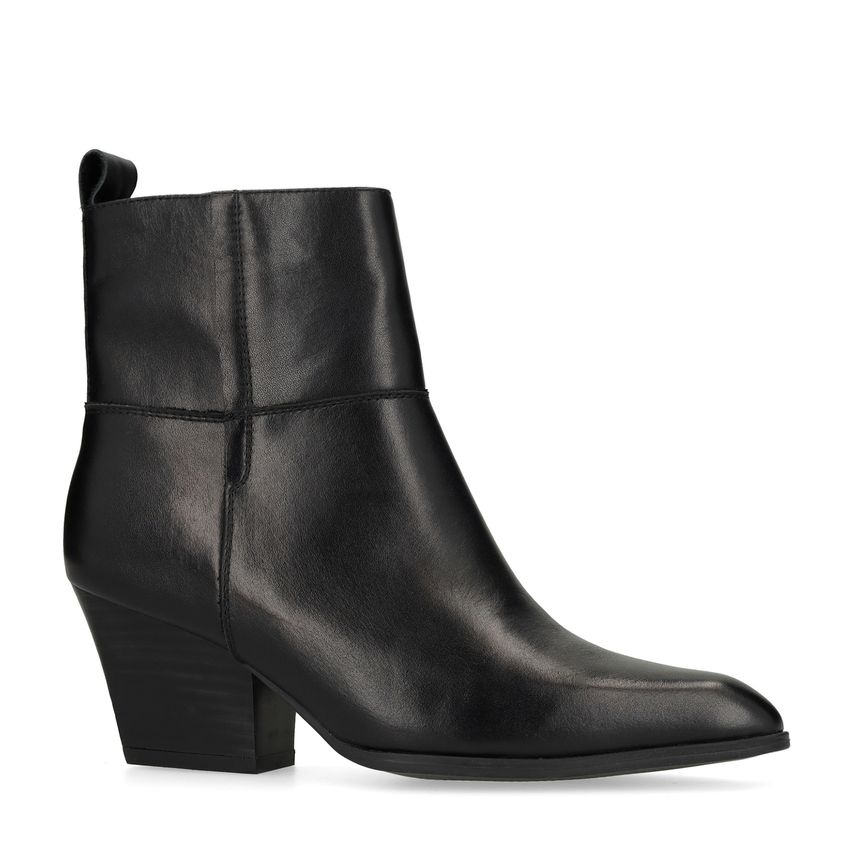 Manfield Zwarte leren enkellaarsjes met hak