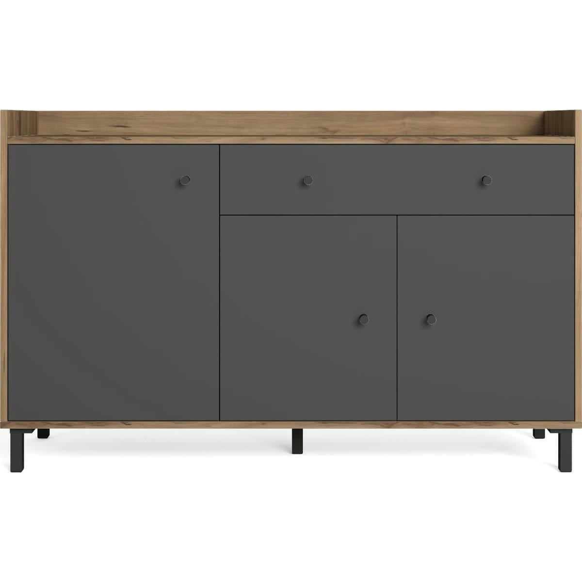 AURELIA - Buffet 3 portes 1 tiroir gris anthracite et effet bois 136 cm