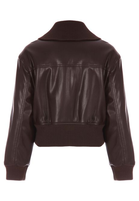 Older Girls Chocolate Brown Faux Leather Jacket