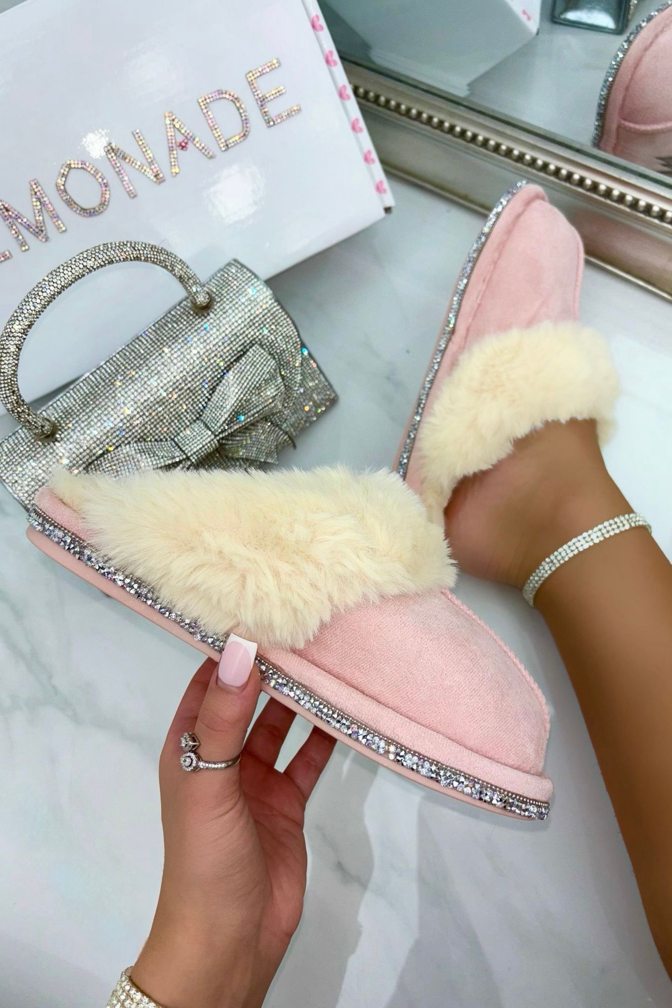 Love Lemonade Crystal Trim Cosy Slippers