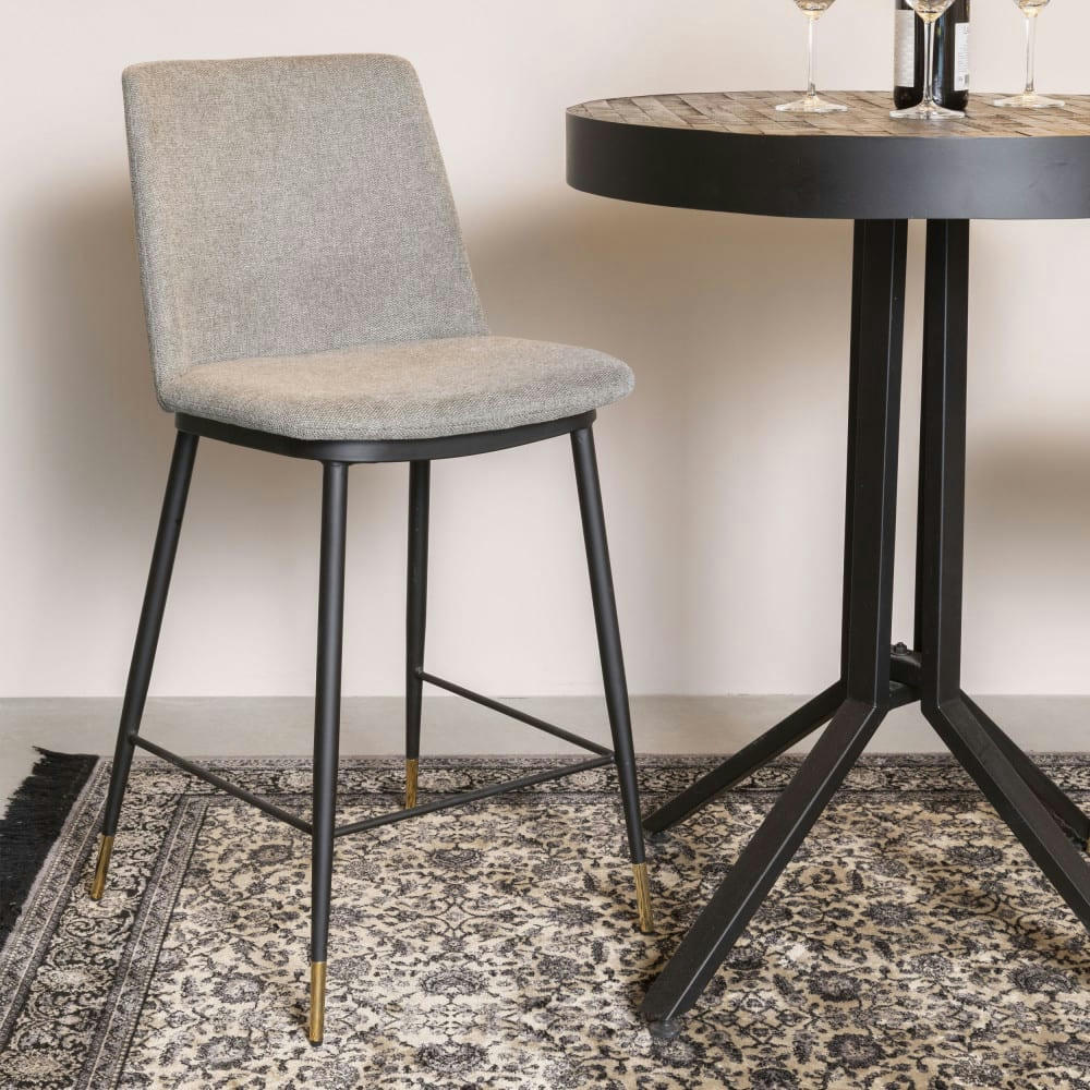 LIONEL - Lot de 2 tabourets de bar en tissu et métal 65cm gris