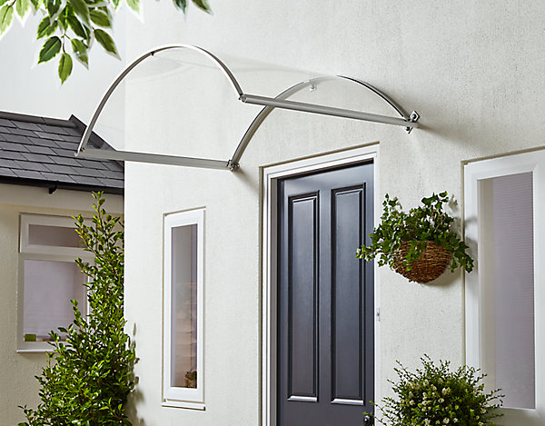 Auvent alu et polycarbonate Basic blanc 140 x 90 cm