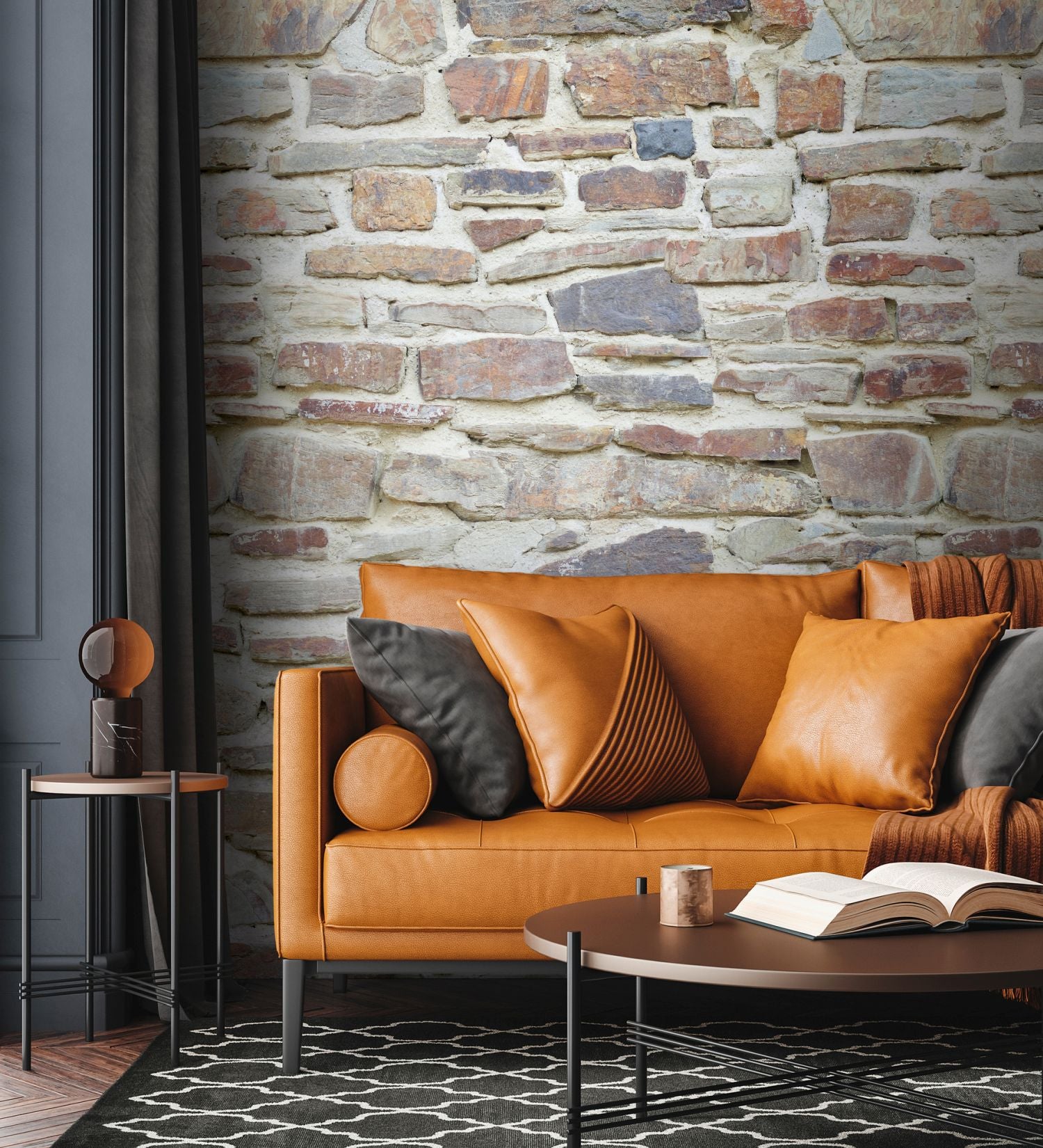 Livingwalls fotobehang stenen muur beige, bruin, crème en grijs - 159 x 280 cm - AS-392511