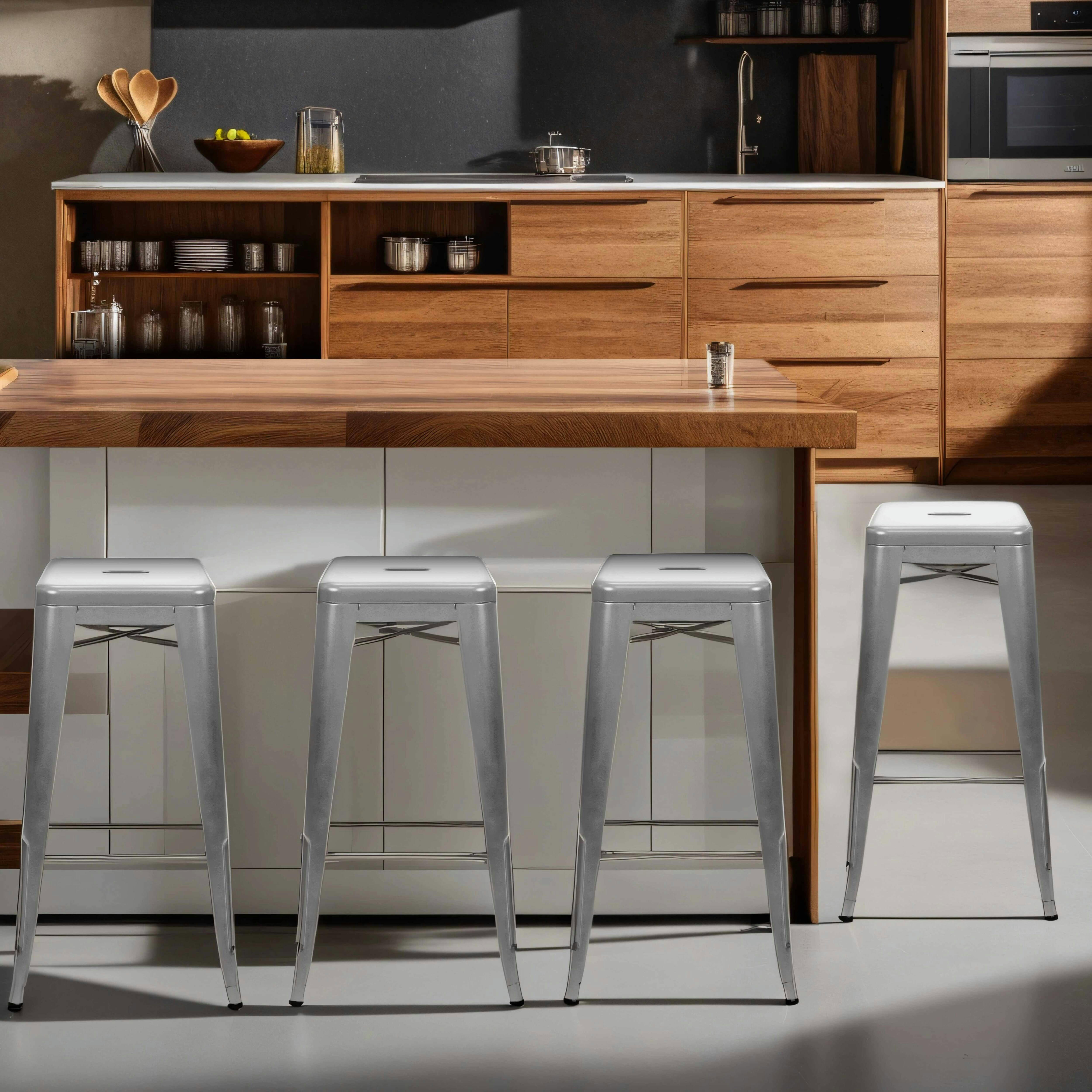 INDUS - Lot 4 tabourets de bar en métal gris mat