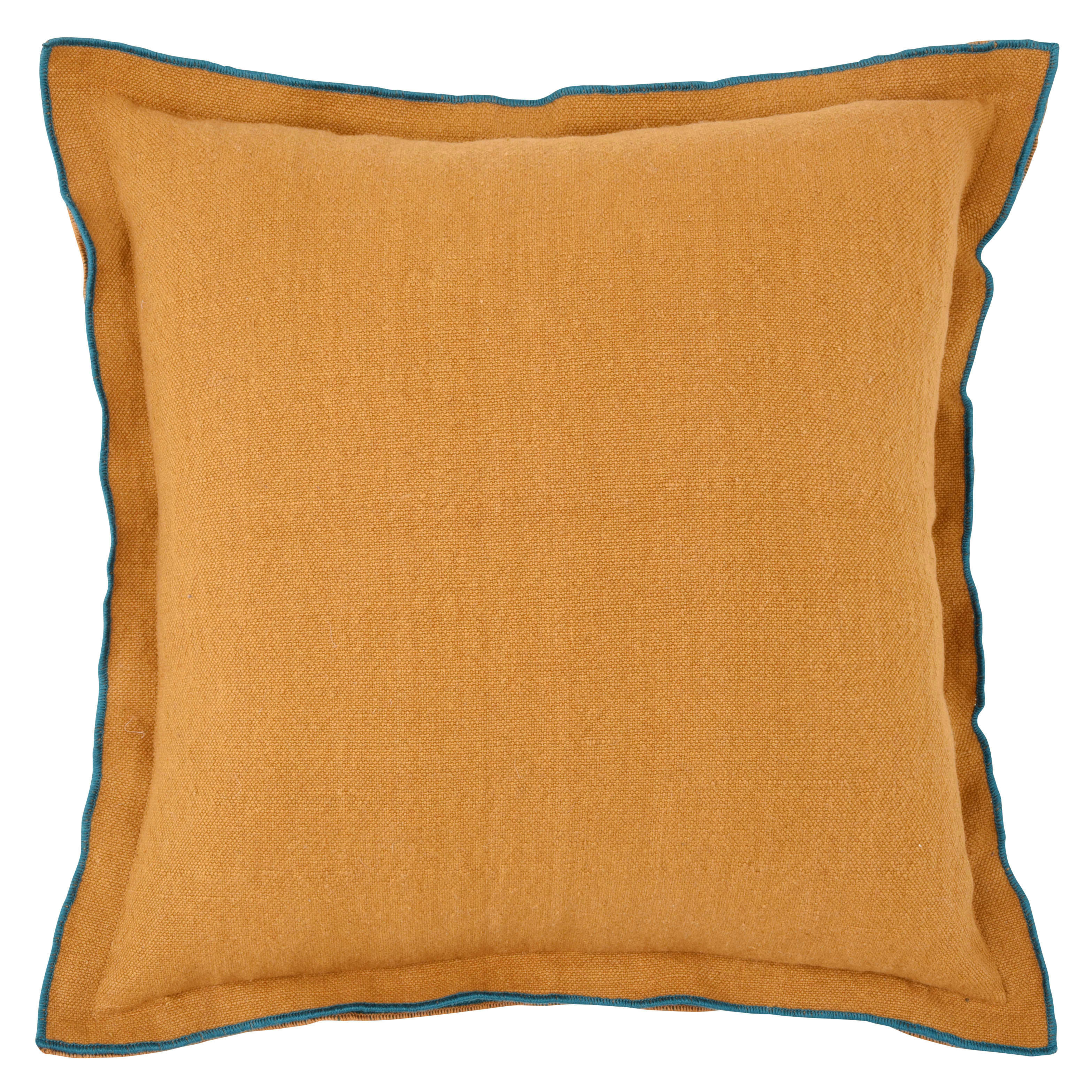 DAISEI - Housse de coussin bicolore en coton et lin bleus 40x40