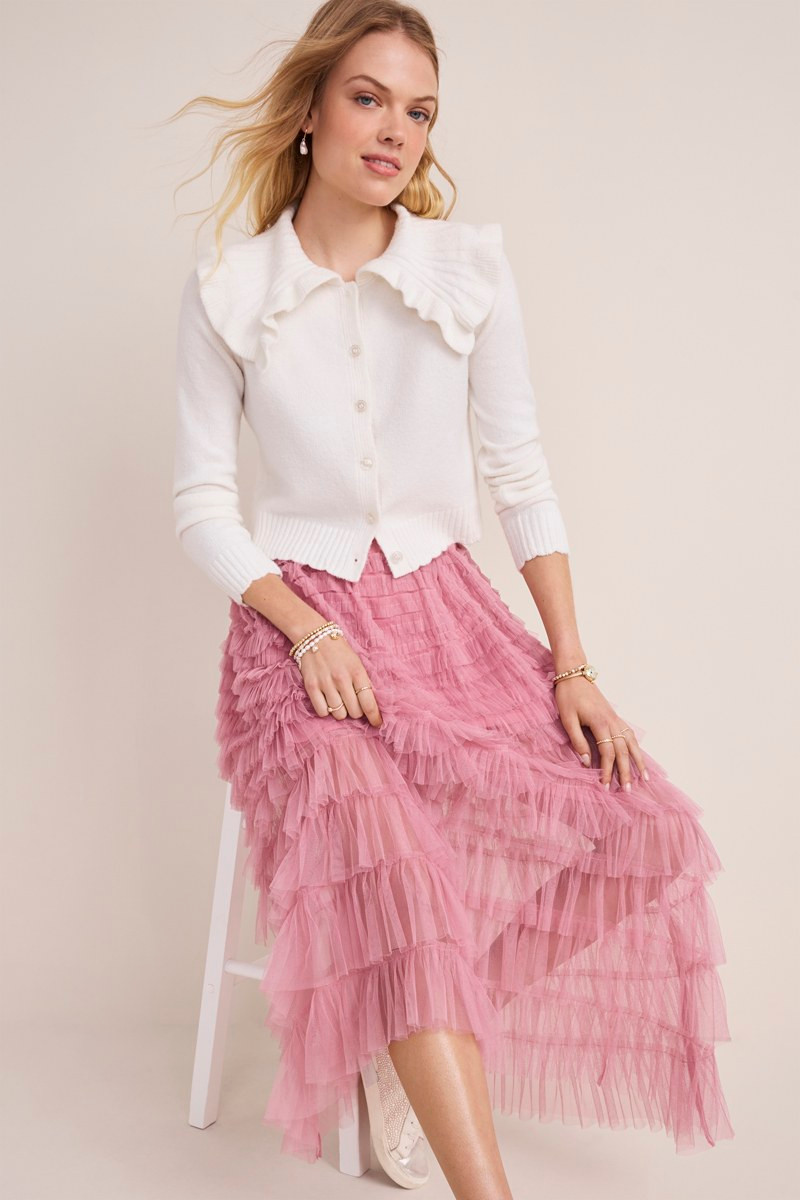 Beth Ruffle Collar Knit Cardigan