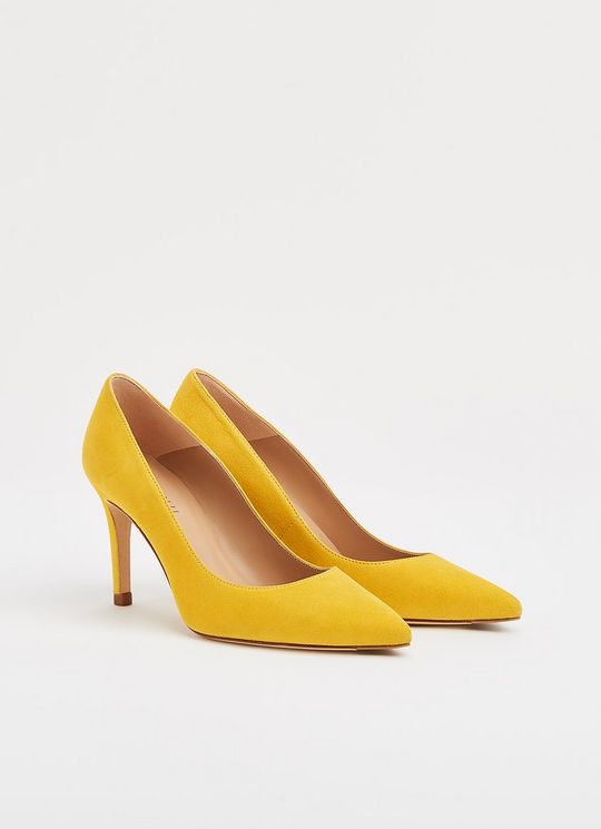 Classic Floret Sherbet Yellow Suede Pointed Toe Courts