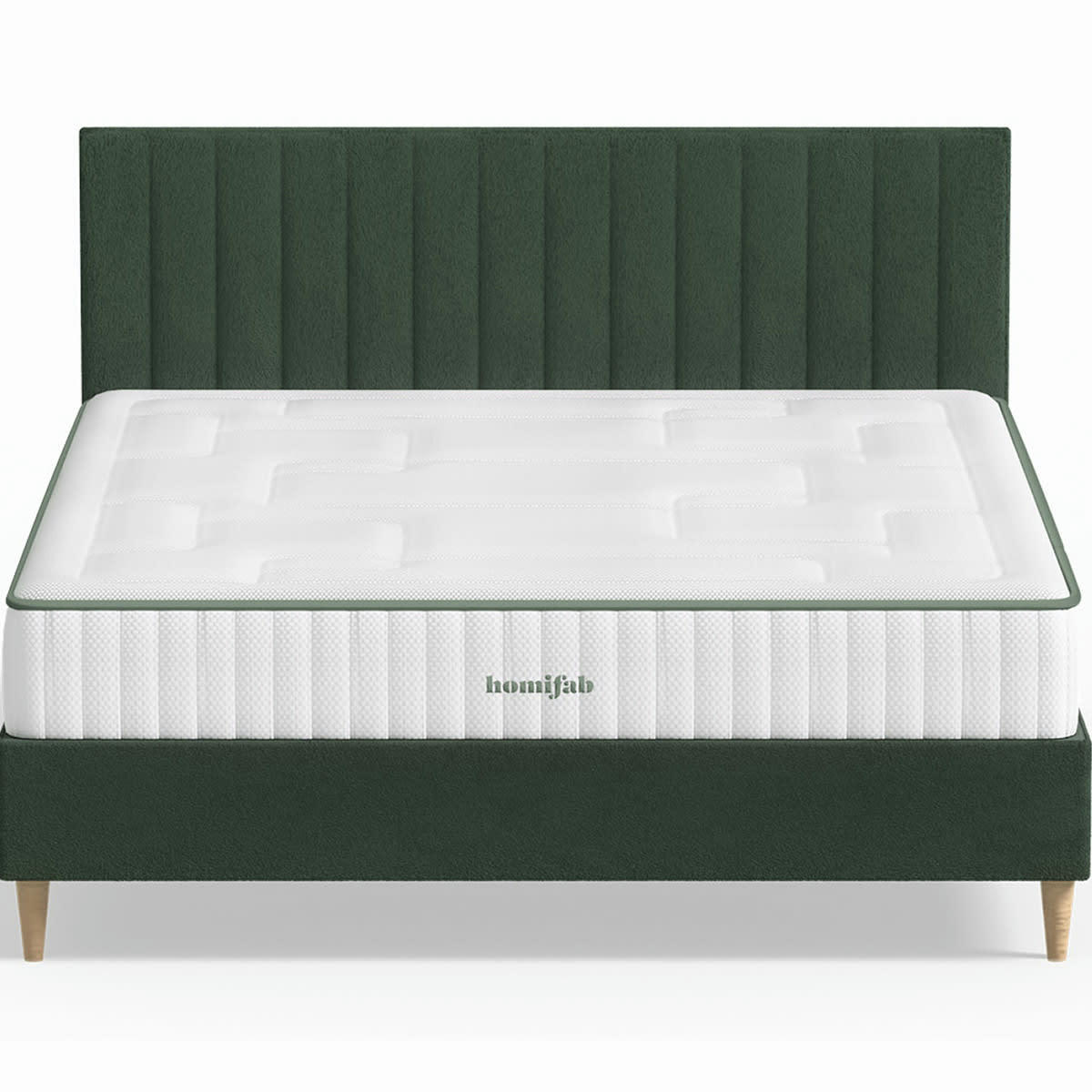 SPRING LATEX LUXURY & ELIOT - Pack lit 140x190 en velours vert + Matelas latex et ressorts ensachés