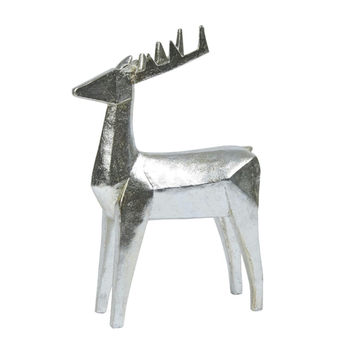 NOËL - Statue cerf debout en polyrésine argenté H30