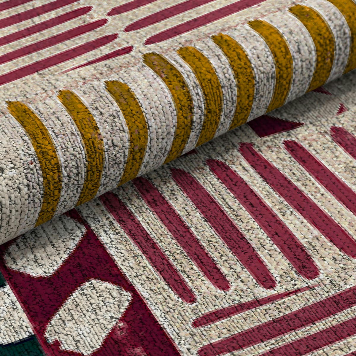 MAWU - Tapis décoratif en coton imprimé  motifs graphiques 80x150 cm