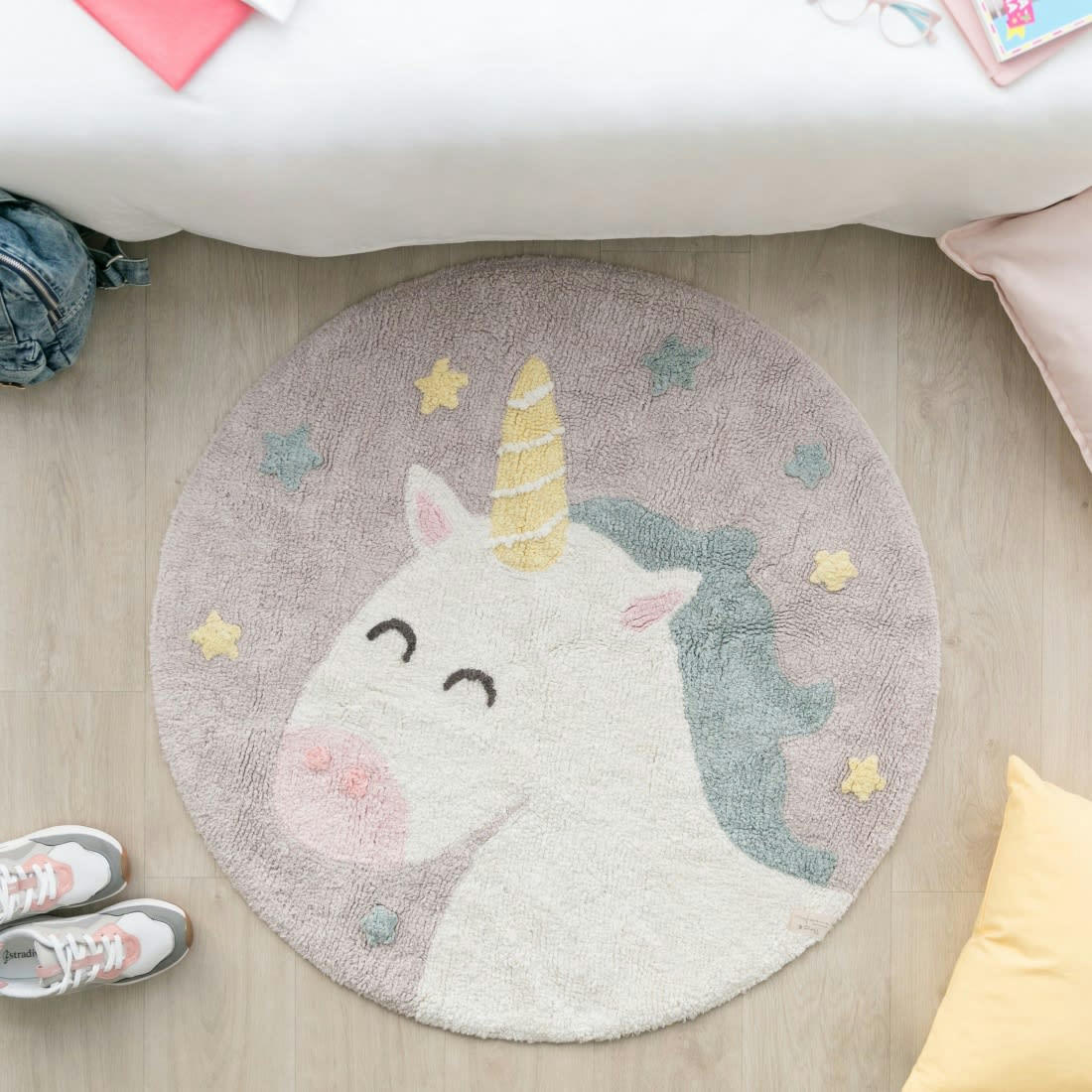LICORNE - Tapis coton rond lavable licorne D100cm