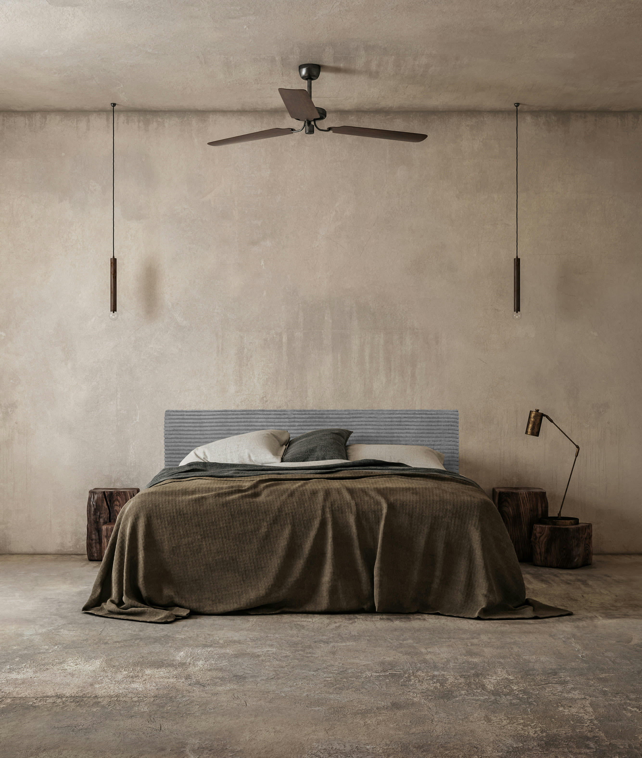 BILLIE COIMBRA - Tête de lit tapissée en tissu côtelé gris 165x52cm