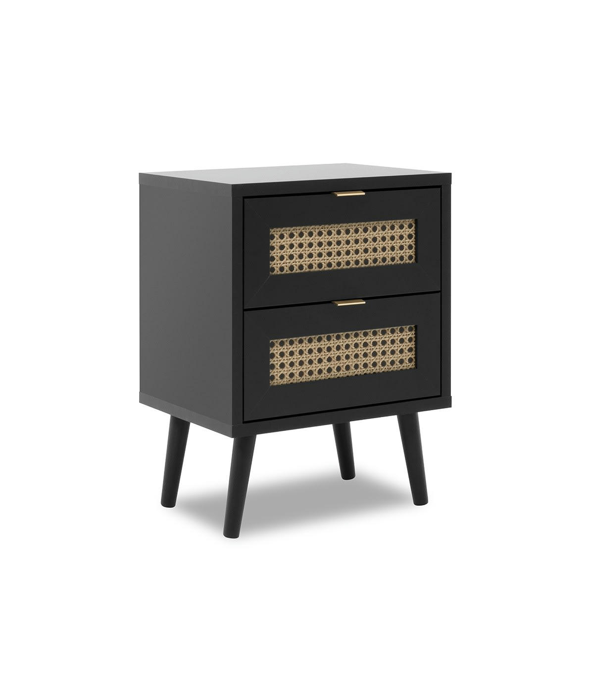 VILLA - Table de chevet 2 tiroirs impression cannage - L40 cm