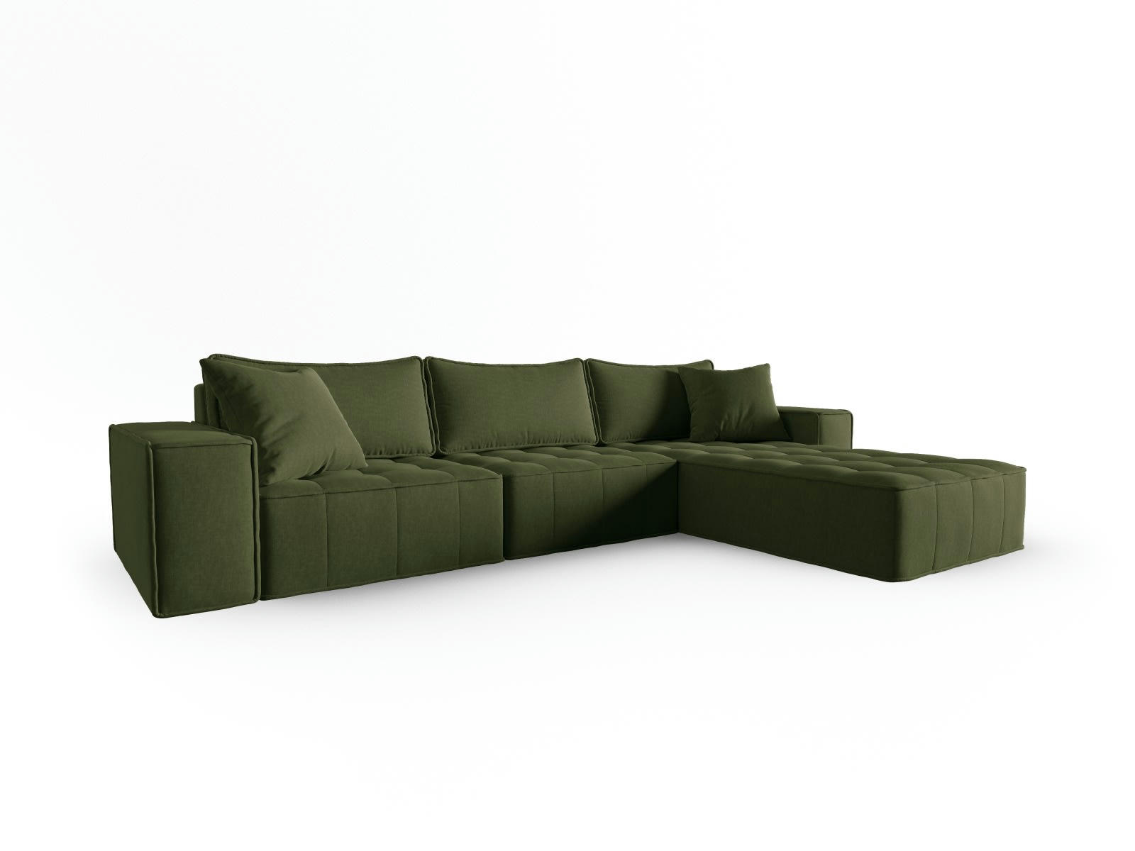 MIKE - Canapé d'angle droit modulable 5 places en tissu structurel vert