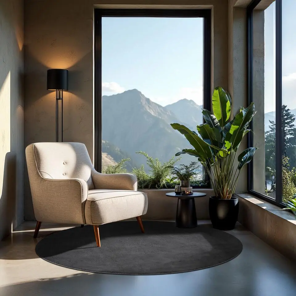 tectake? Kortpolig vloerkleed Soft Zone &Oslash; 120 cm - Antraciet