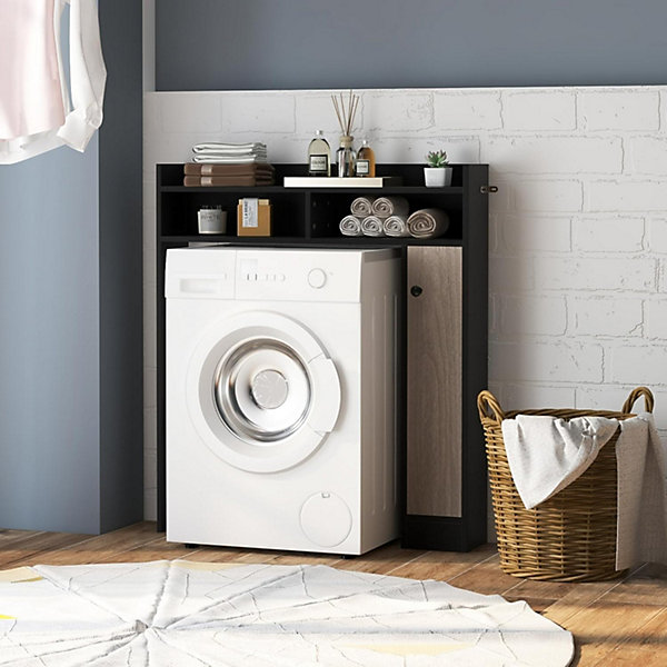 Armoire WC avec Etagere &2 Compartiments &Tablettes reglables sur 10 niveaux &Anti-Bascule pour Buanderie Noir