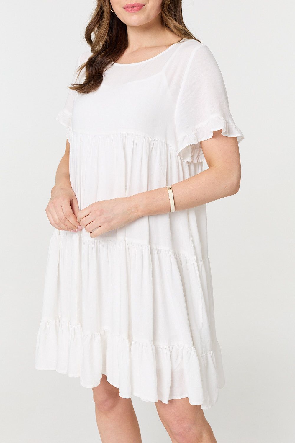 Izabel London Short Sleeve Frilled Short Smock Dress