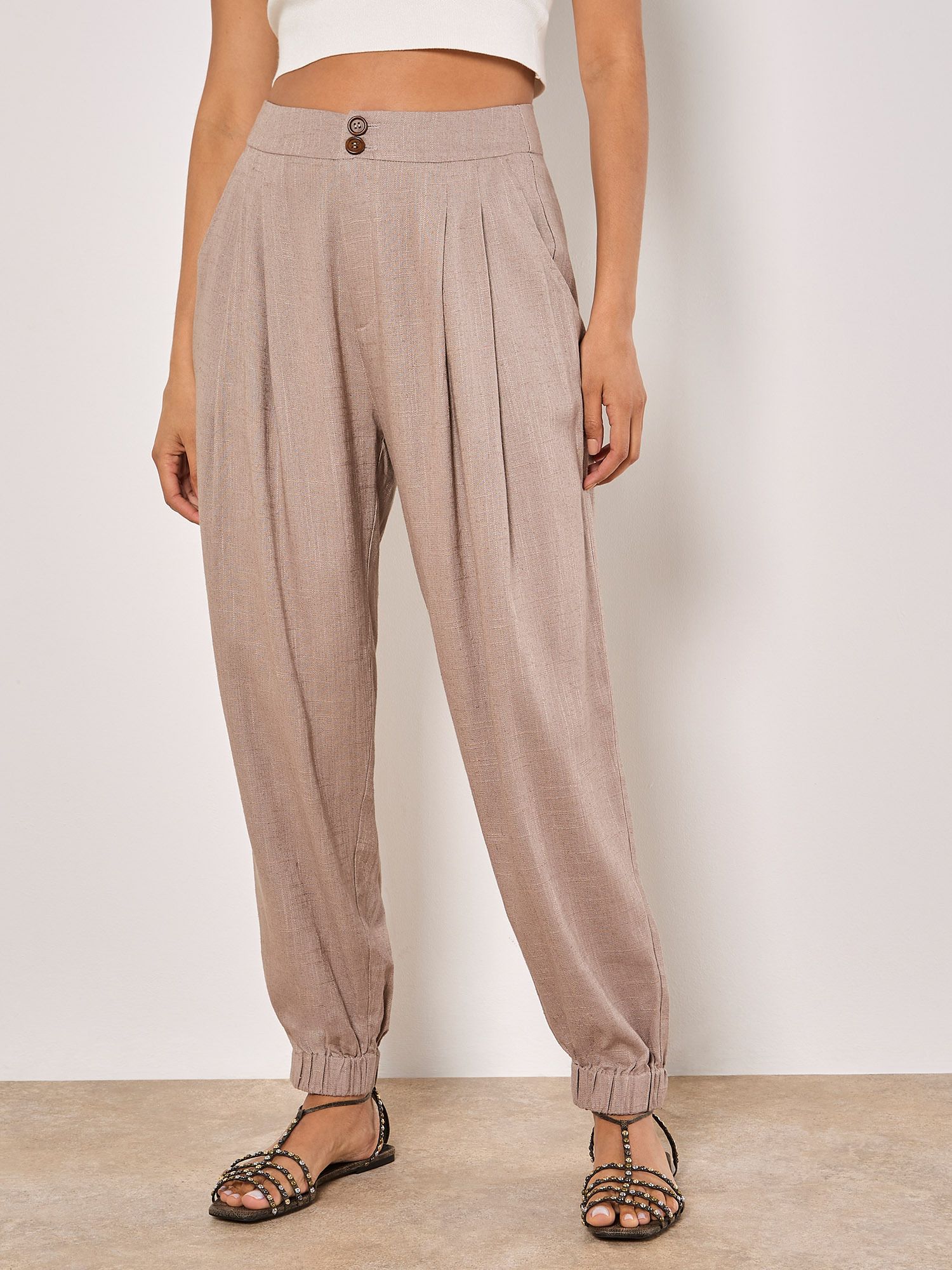 Apricot Linen Blend Woven Joggers
