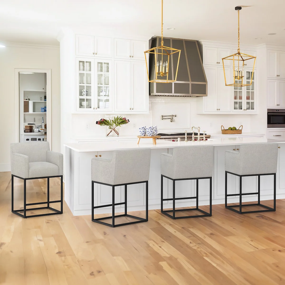 LUE BONA Modern Counter Height Bar Stools Fabric Upholstered Counter Stool - 26H