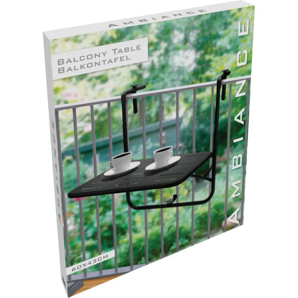 Pro Garden Balkon tafel - metaal - mat zwart - 60 x 43 cm