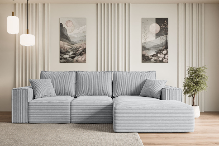 Narożnik z funkcją spania i pojemnikiem SERRA-L-S 266x161x87 cm Szary
