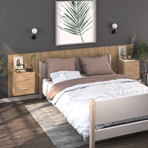 NNEVL Wall-mounted Bedside Cabinets 2 pcs Sonoma Oak