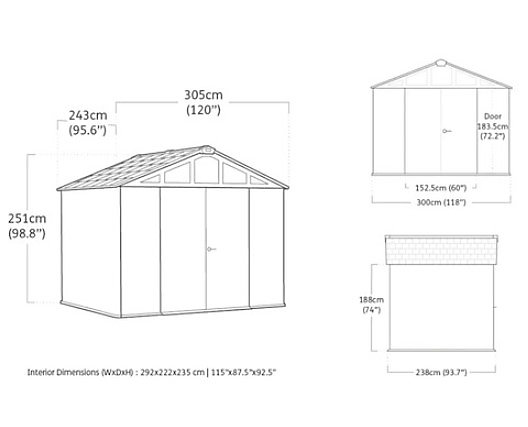 Abri de jardin Stronghold en résine coloris gris anthracite imitation bois - 7,41 m² - Keter
