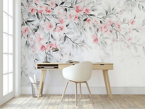 Papier Peint Panoramique Intissé Feuilles Fleurs 400x280 cm - Colle Inclus - Chambre et Salon - Moderne Papier Peint