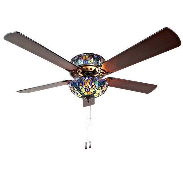 Gracewood Hollow Lemsine Blue Stained Glass Tiffany-style Ceiling Fan - 52"L x 52"W x 19"H - 52"L x 52"W x 19"H