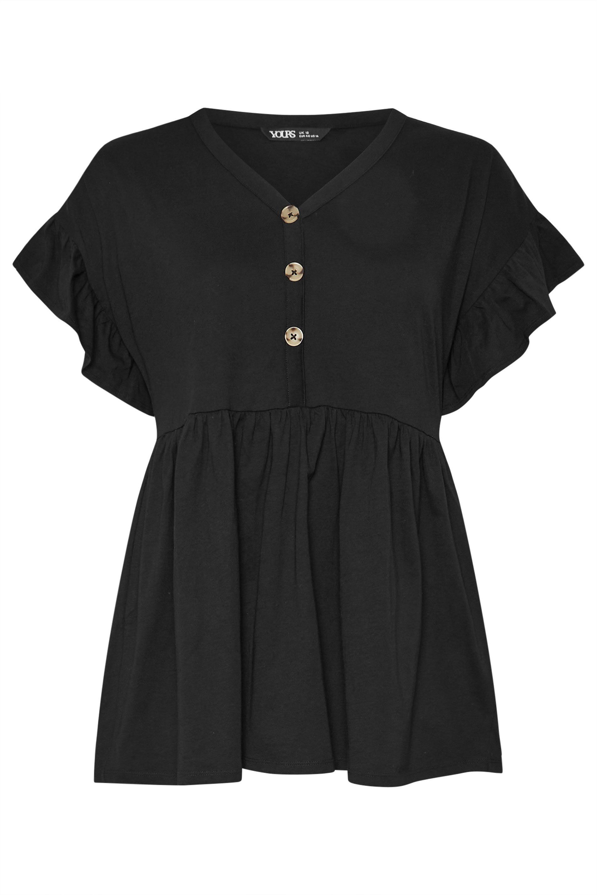 Yours Button Frill Sleeve Peplum Top
