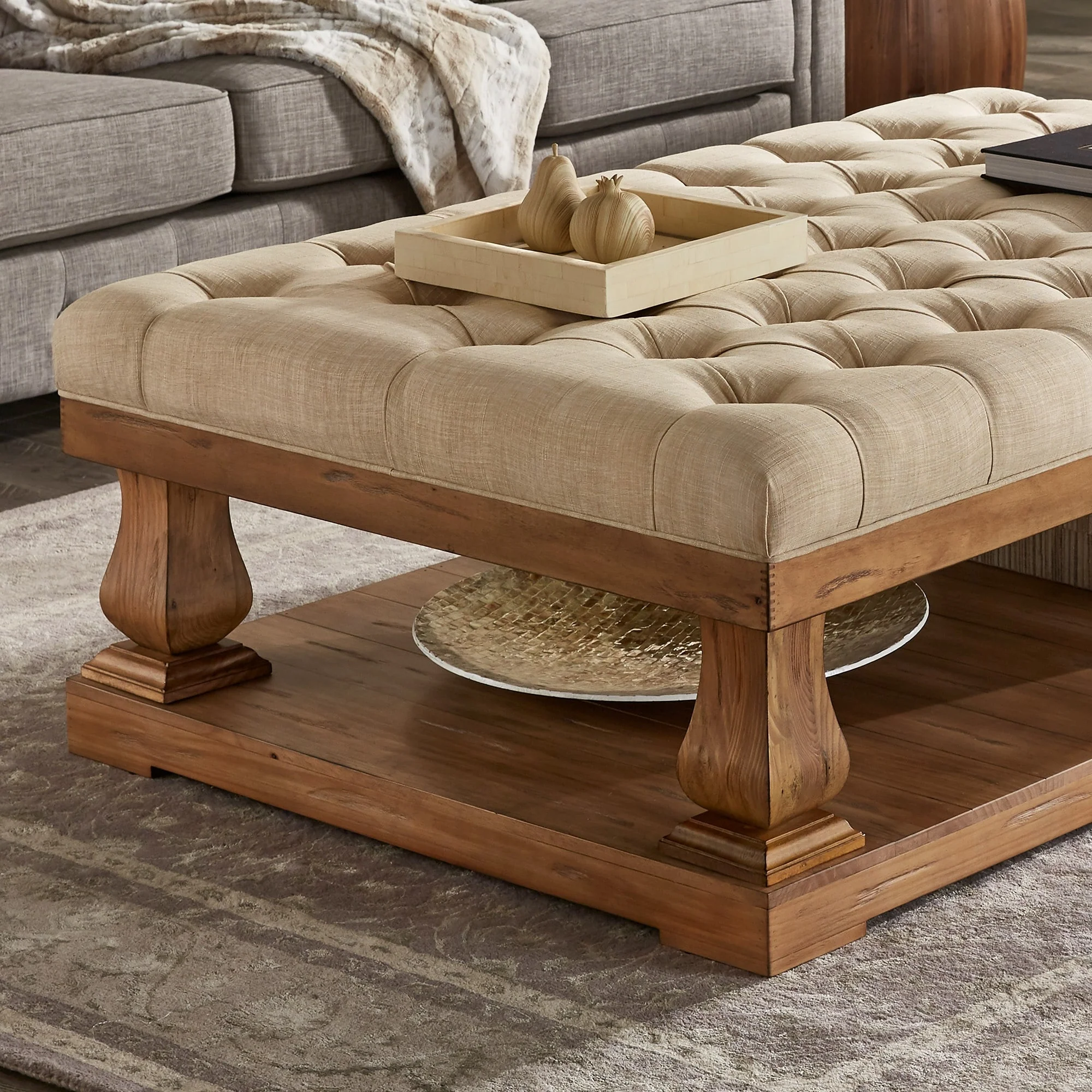 Gdansk Linen Baluster Rectangular Ottoman