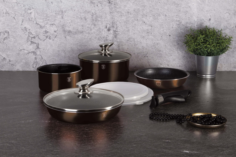 Komplet garnków 9-ele zestaw garnki Click & Cook BERLINGER HAUS Shiny Black