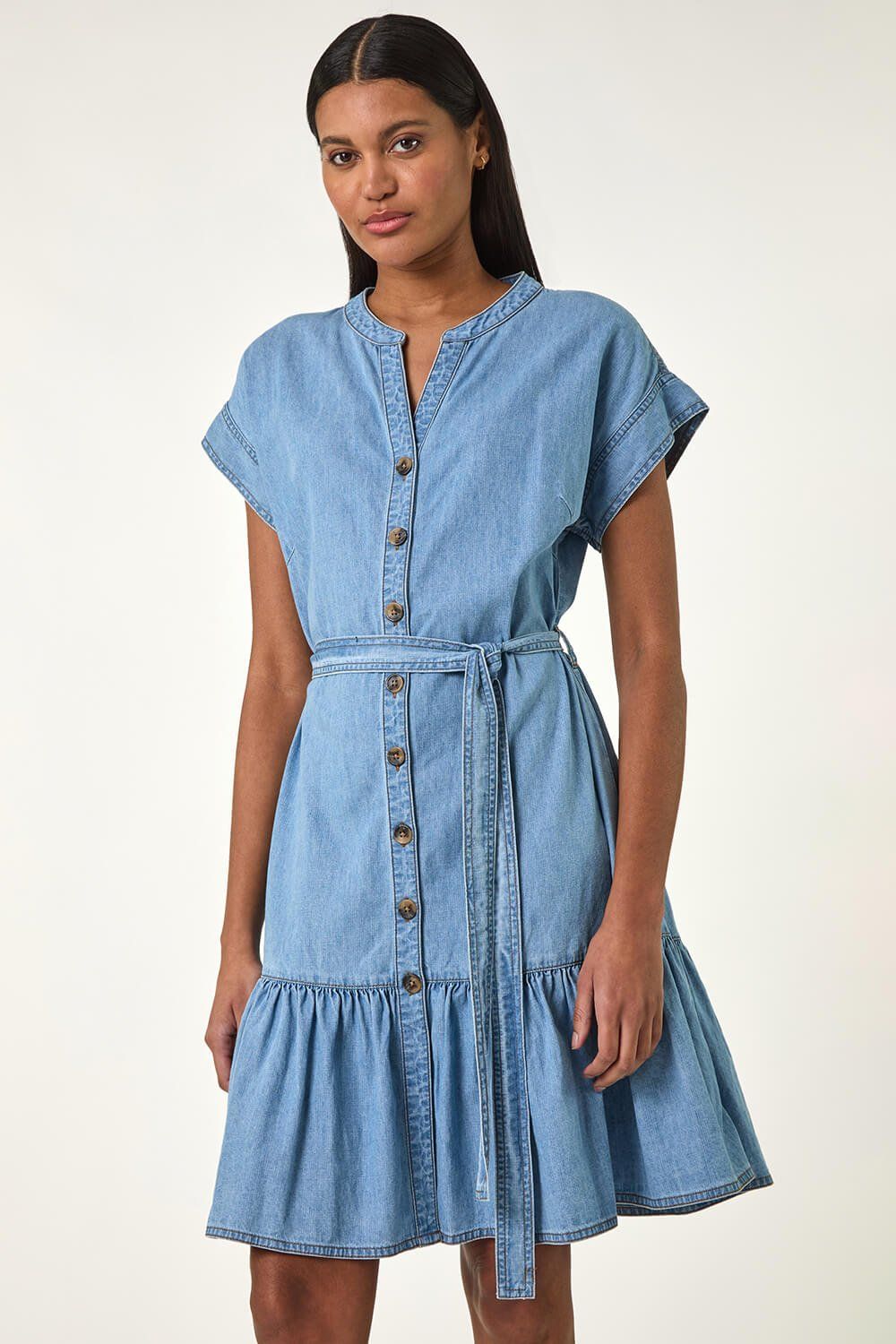 Roman Denim Tiered Shirt Dress