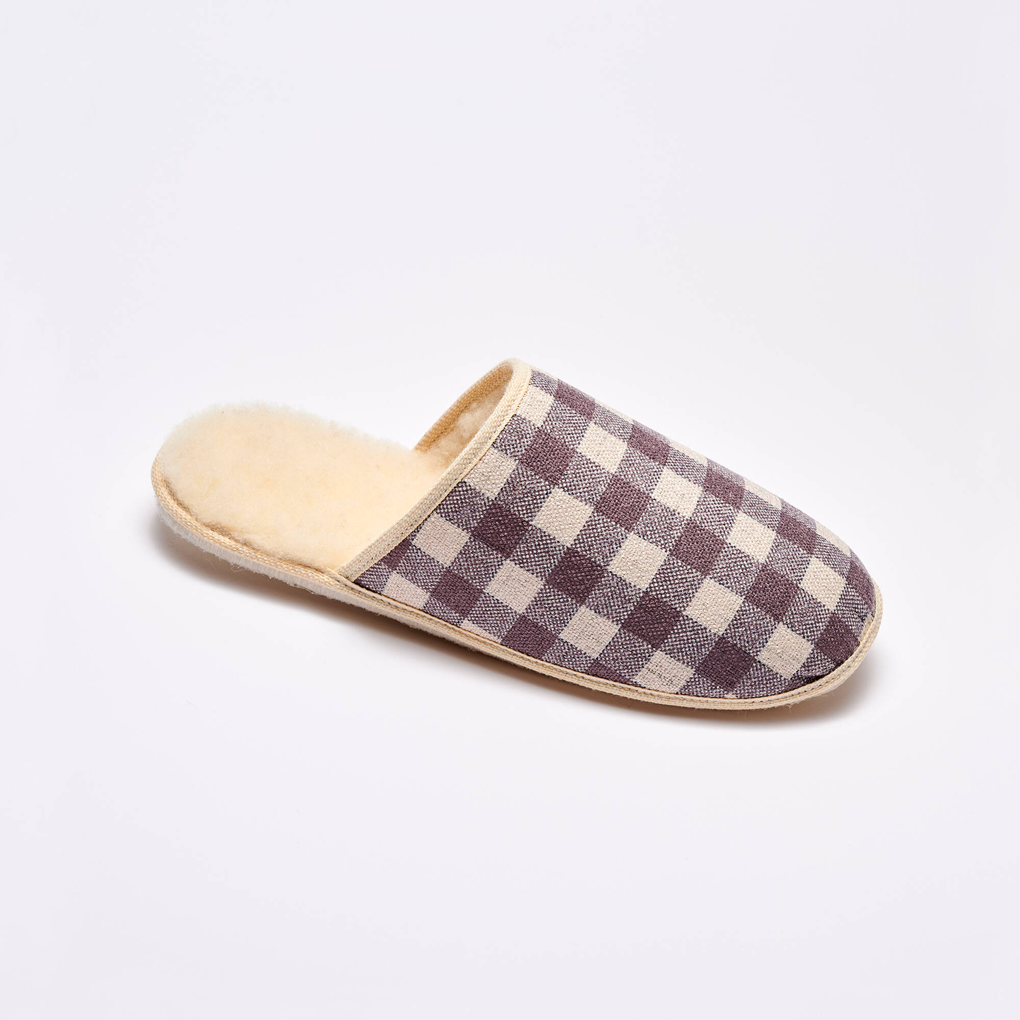 Mules silencieuses carreaux fourrées laine