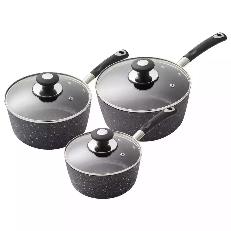 Tower Precision 3 Piece Aluminium Saucepan Set - Black