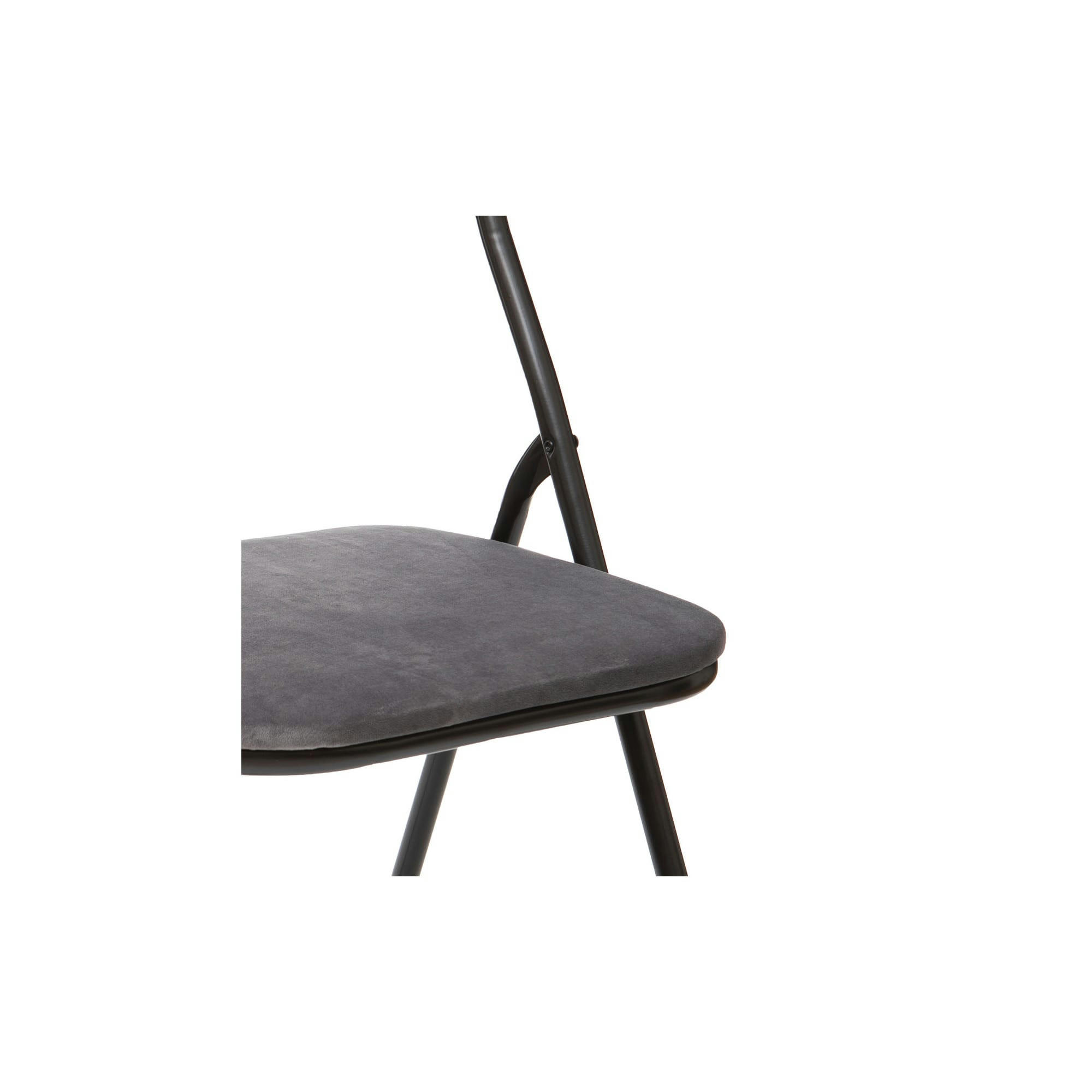 - Chaise d'appoint pliante en métal noir et velours gris - 44x48.5x79cm