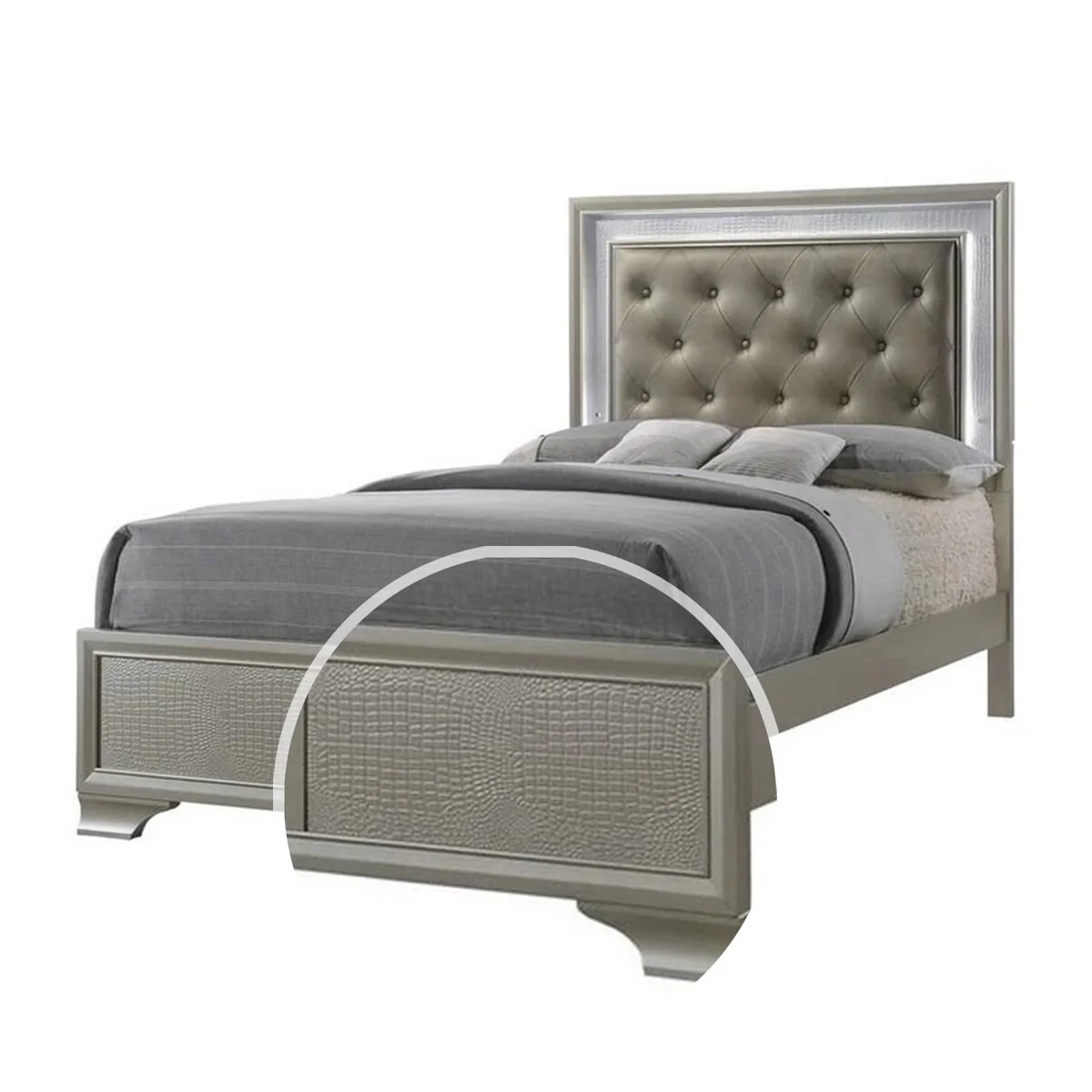 LED Trim Full Size Headboard and Textured Low Footboard, Silver