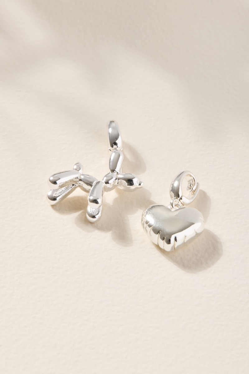 Balloon Dog and Heart Charm Set Silver